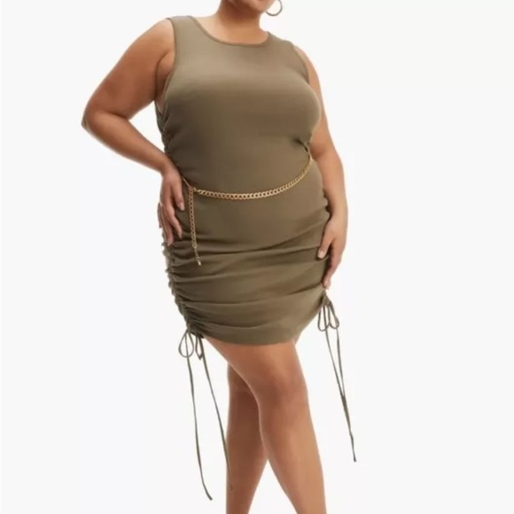 Good American Sea Turtle Olive Green Ruched Sleeveless Mini Dress - Picture 3 of 10